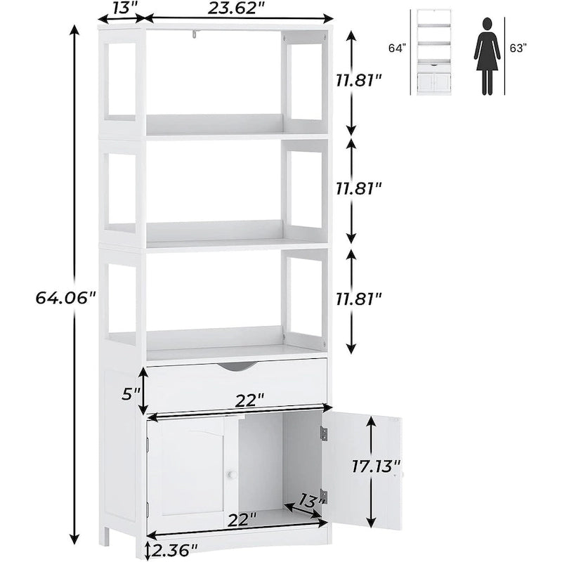 Meuble de Rangement de Salle de Bain 64H Colonne de Rangement Linge Autoportante Buffet