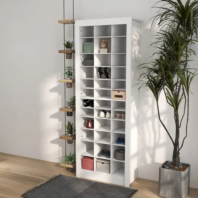 Meuble à chaussures haut de 71 po pour entrée, organisateur de rangement étroit pour chaussures, blanc
