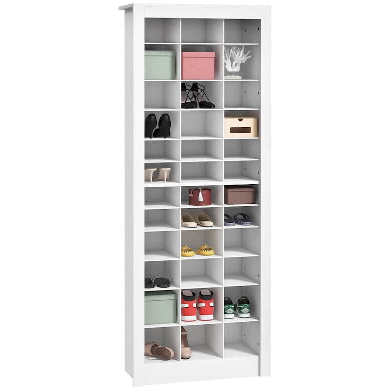 Meuble à chaussures haut de 71 po pour entrée, organisateur de rangement étroit pour chaussures, blanc