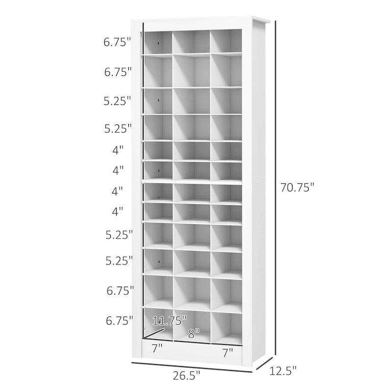 Meuble à chaussures haut de 71 po pour entrée, organisateur de rangement étroit pour chaussures, blanc