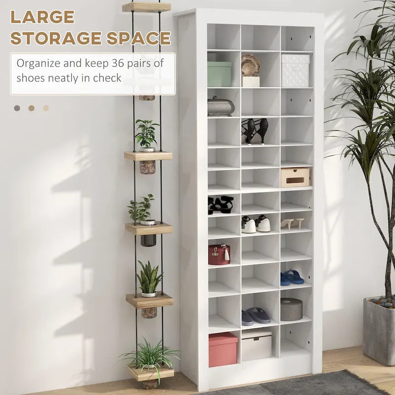 Meuble à chaussures haut de 71 po pour entrée, organisateur de rangement étroit pour chaussures, blanc