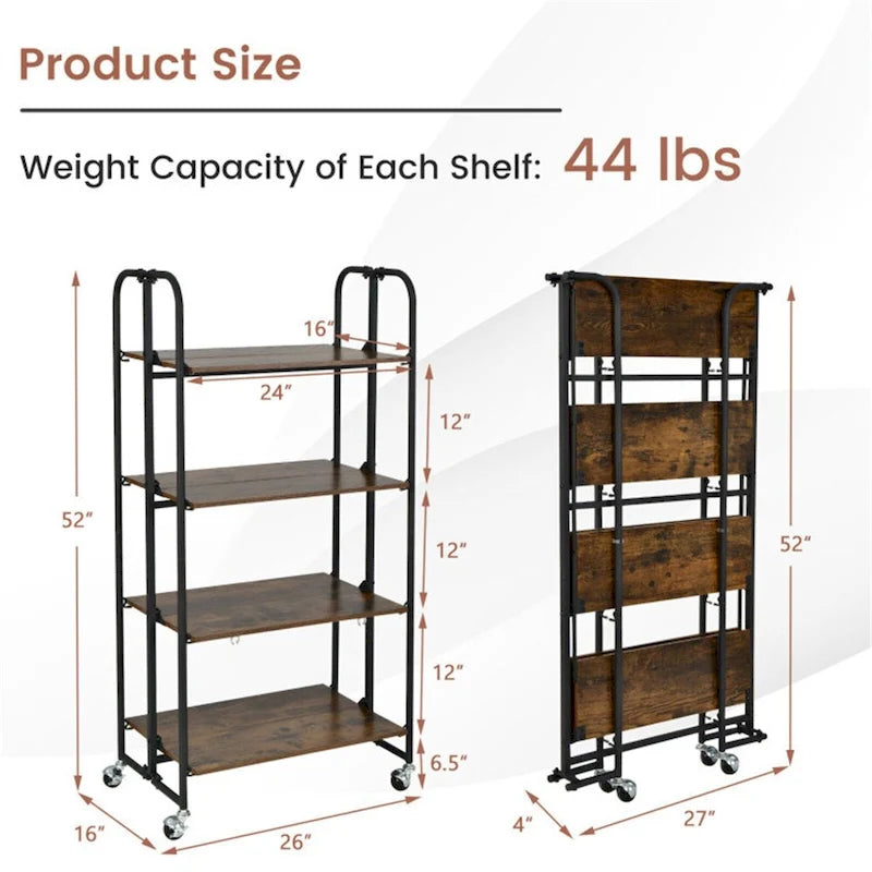 Chariot de rangement pliant à roulettes avec étagères pour cuisine