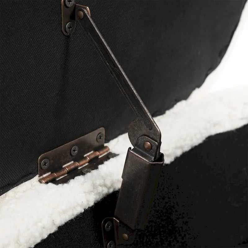 Banc de rangement entièrement rembourré en bouclette avec pieds stiletto en bois