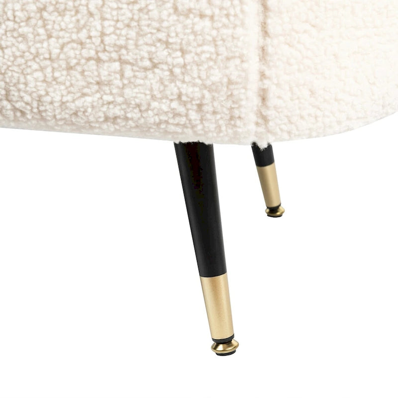 Banc de rangement entièrement rembourré en bouclette avec pieds stiletto en bois