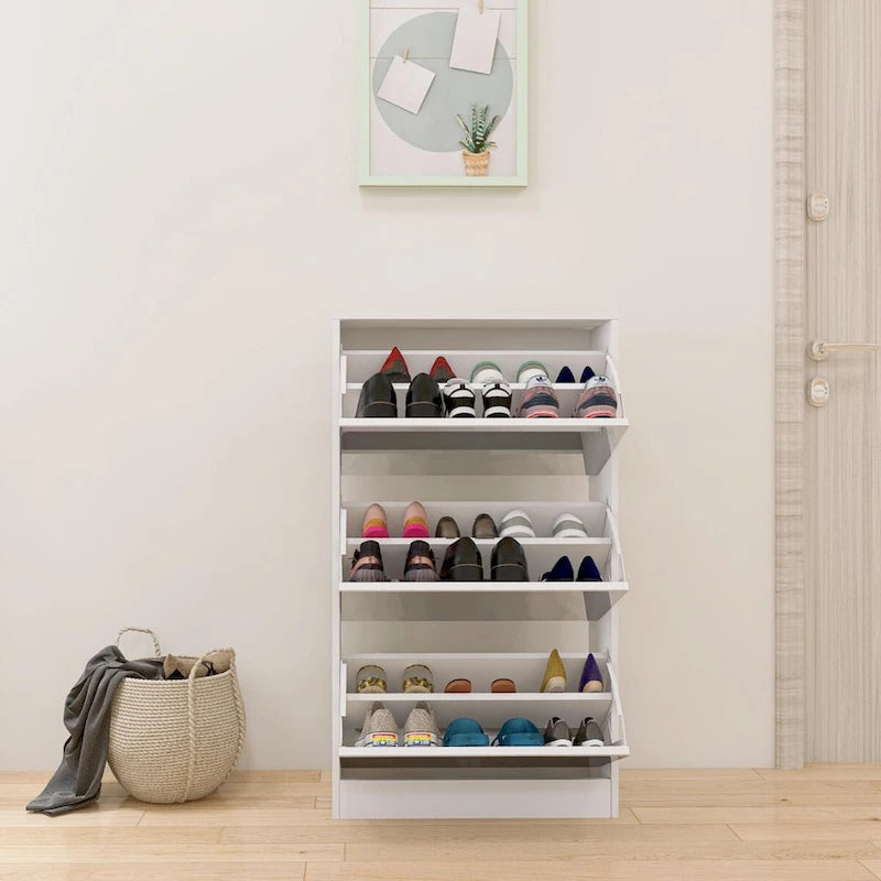 Meuble à chaussures étroit en bois avec miroir