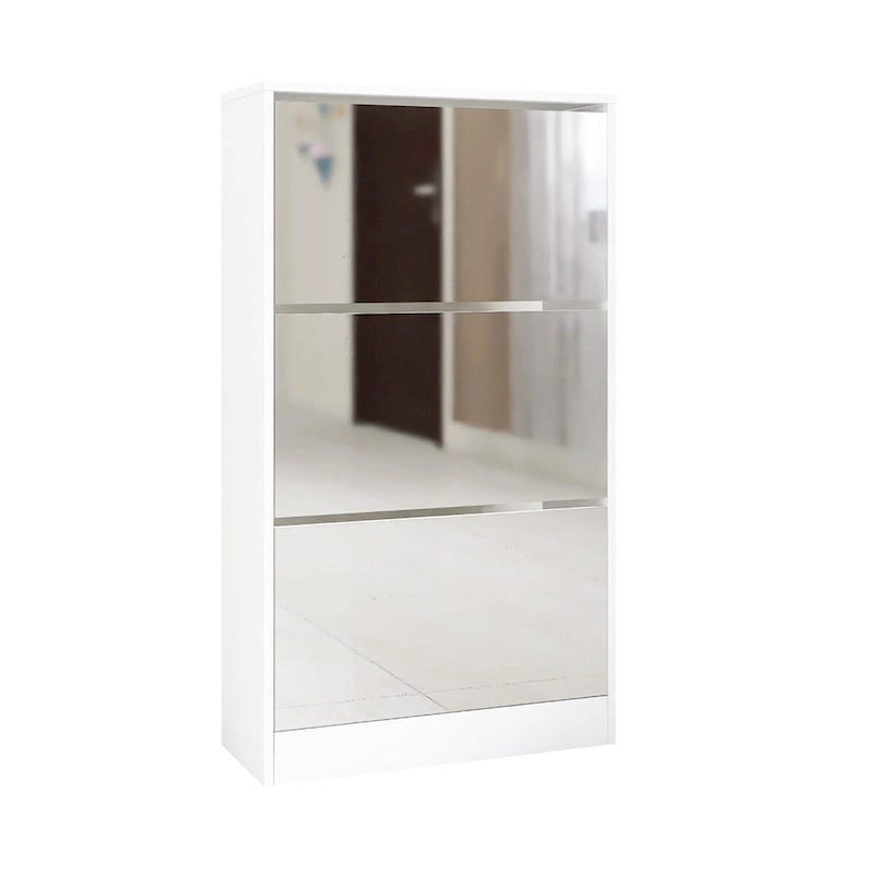 Meuble à chaussures étroit en bois avec miroir