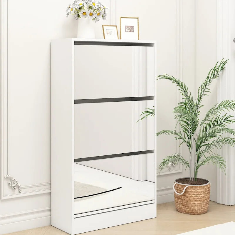 Meuble à chaussures étroit en bois avec miroir
