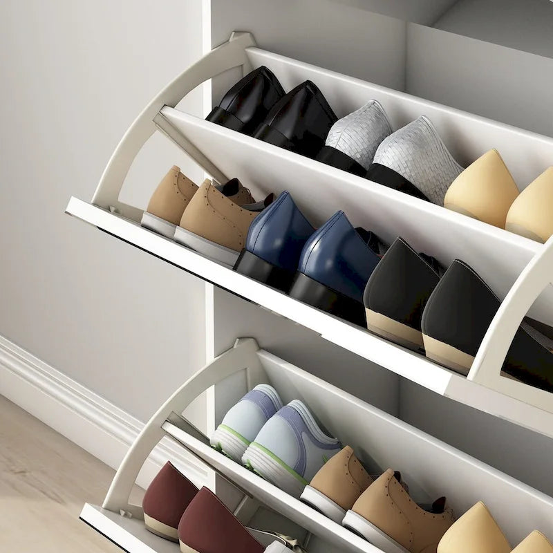 Meuble à chaussures étroit en bois avec miroir