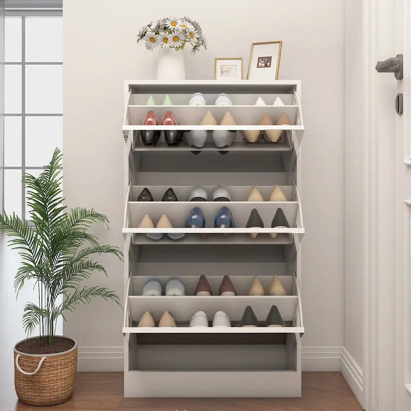 Meuble à chaussures étroit en bois avec miroir