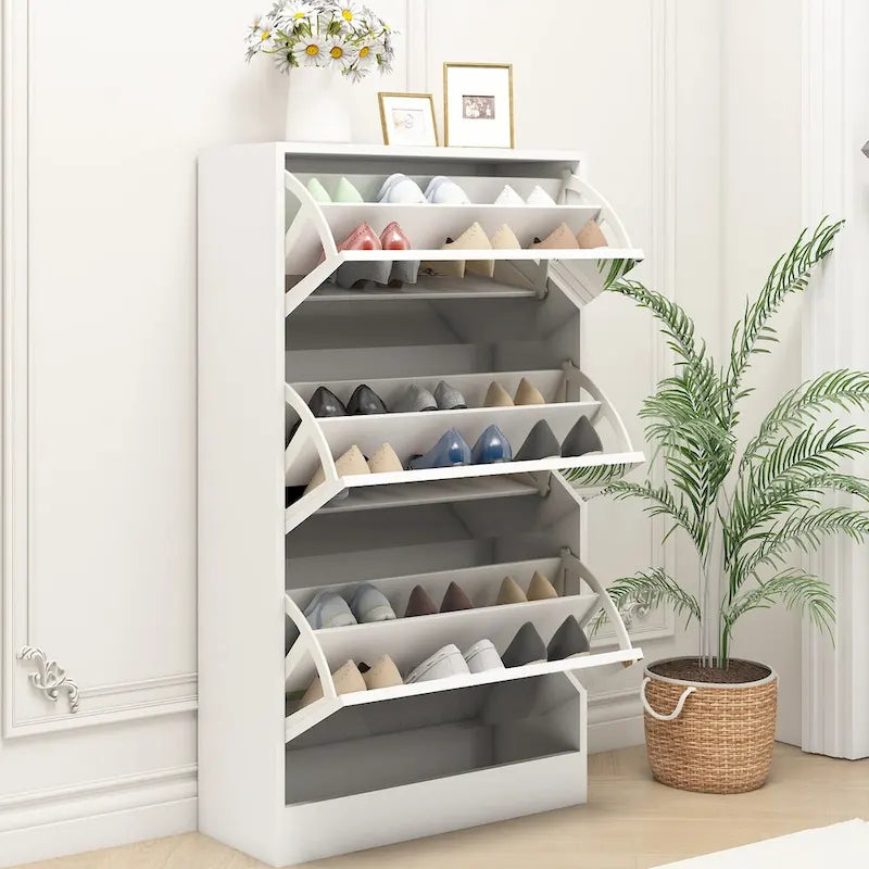 Meuble à chaussures étroit en bois avec miroir