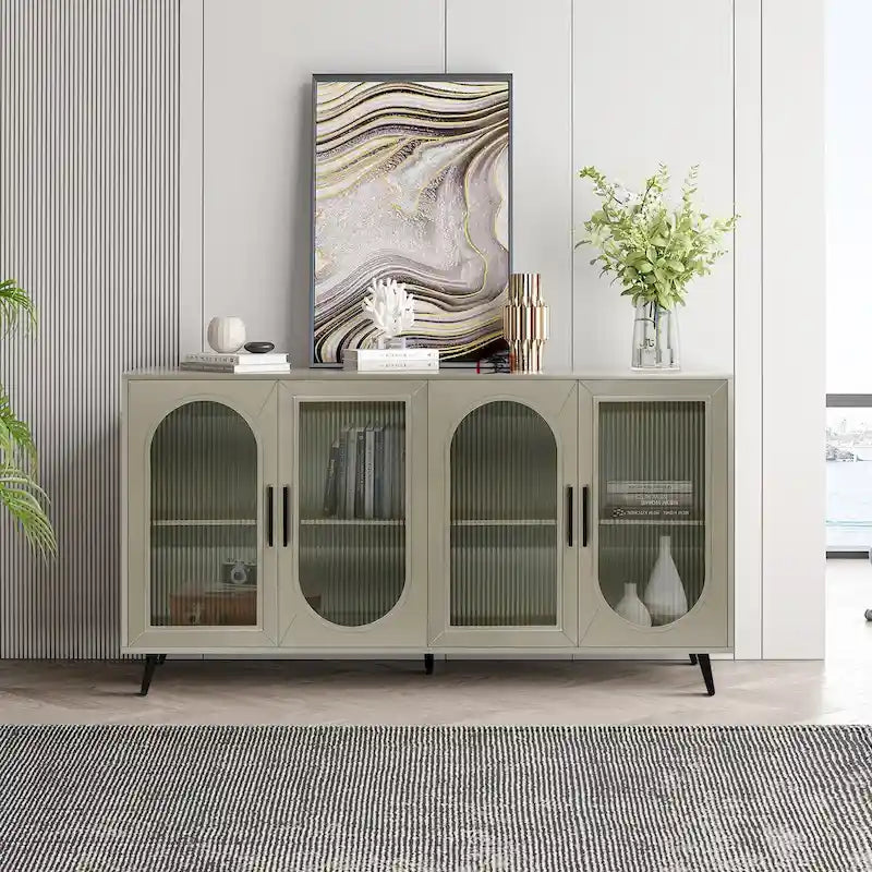Meuble TV pour téléviseur de 65+ pouces, meuble TV en bois avec armoire de rangement