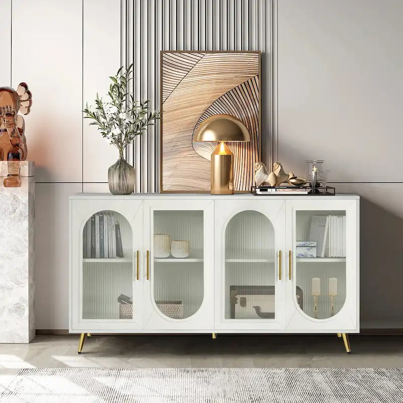 Meuble TV pour téléviseur de 65+ pouces, meuble TV en bois avec armoire de rangement