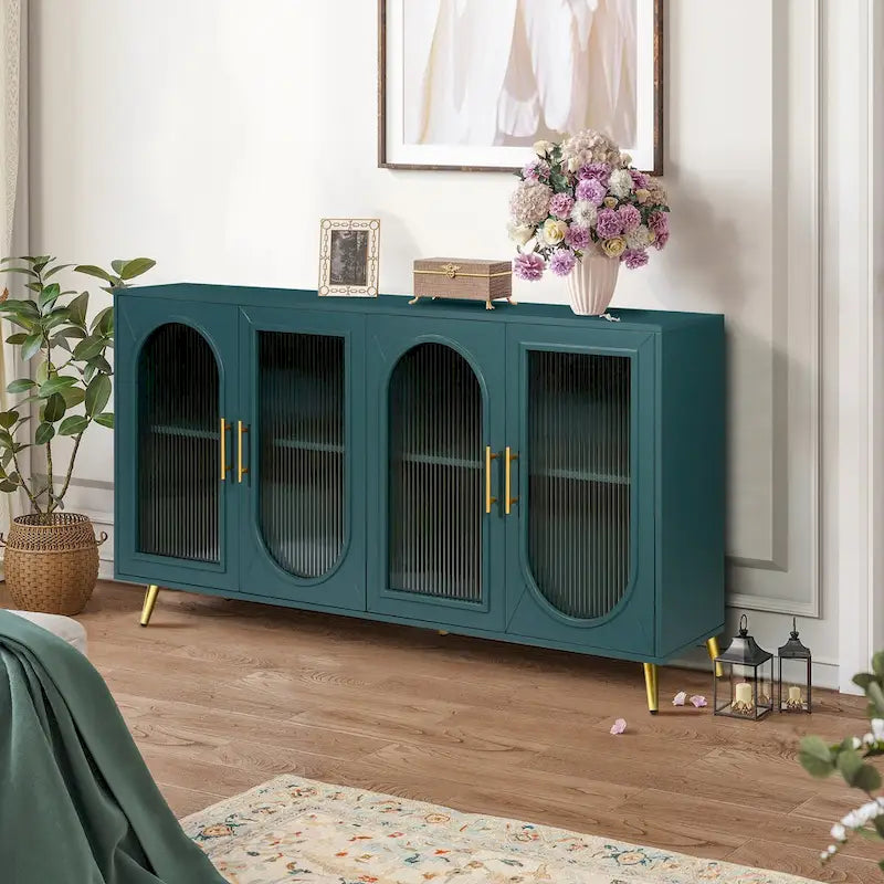 Meuble TV pour téléviseur de 65+ pouces, meuble TV en bois avec armoire de rangement