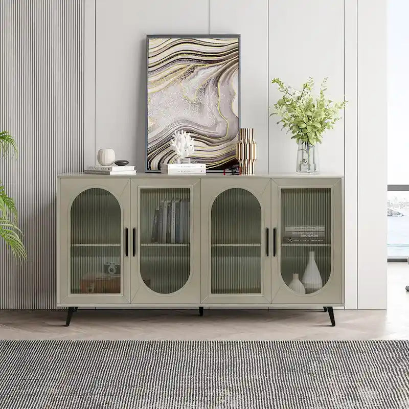 Meuble TV pour téléviseur de 65+ pouces, meuble TV en bois avec armoire de rangement
