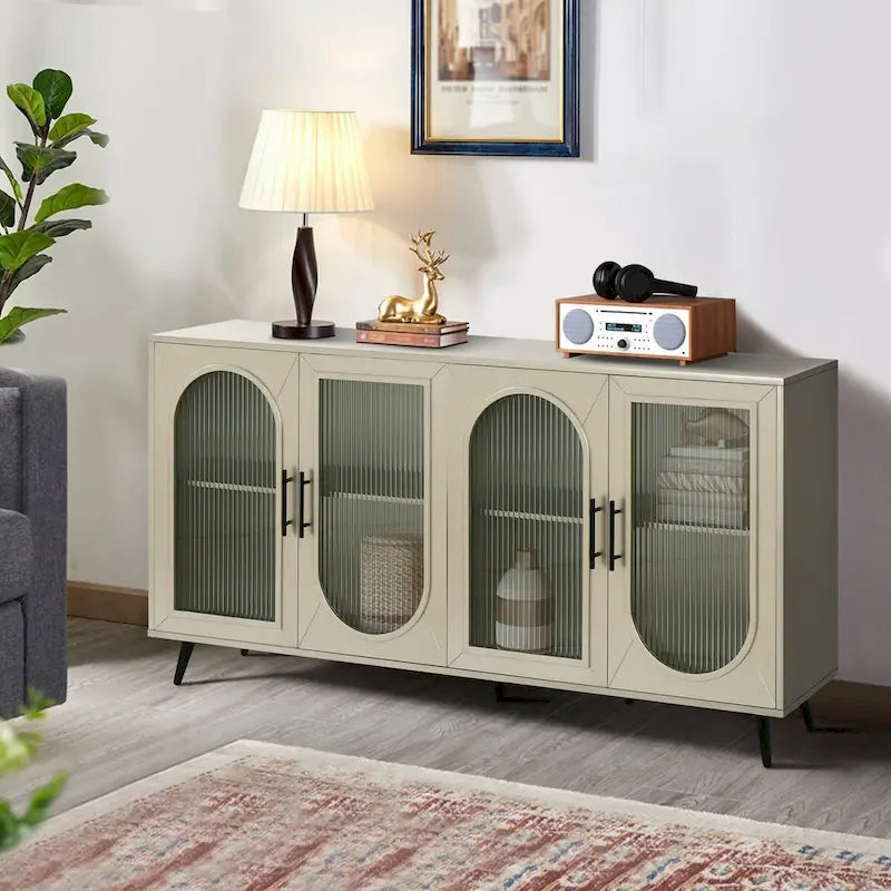 Meuble TV pour téléviseur de 65+ pouces, meuble TV en bois avec armoire de rangement