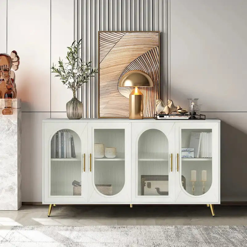 Meuble TV pour téléviseur de 65+ pouces, meuble TV en bois avec armoire de rangement
