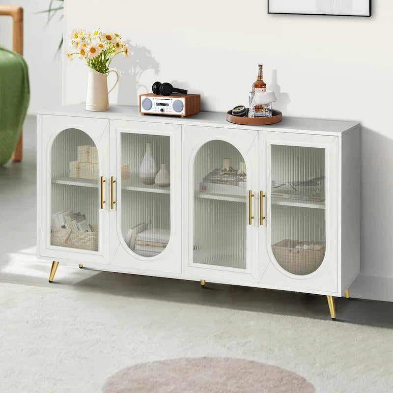 Meuble TV pour téléviseur de 65+ pouces, meuble TV en bois avec armoire de rangement