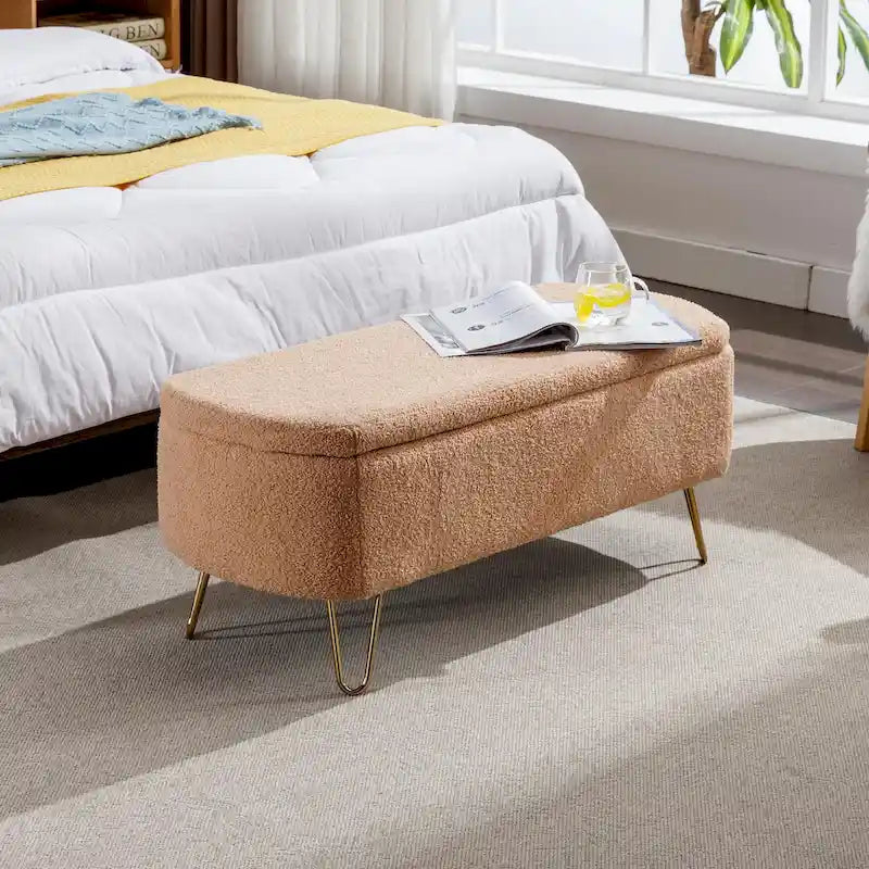 Banc ottoman de rangement moderne rembourré avec pieds en métal