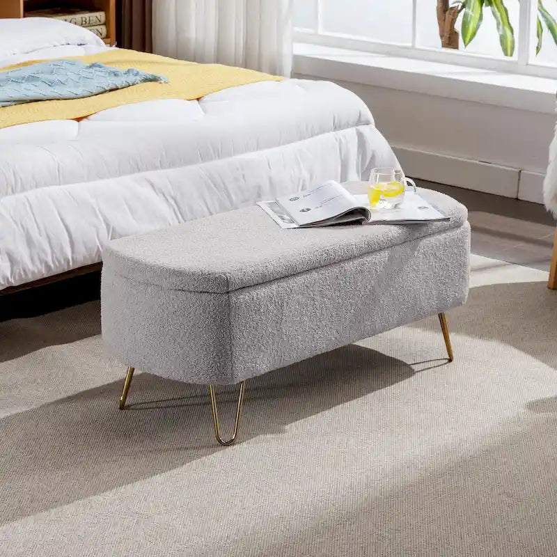 Banc ottoman de rangement moderne rembourré avec pieds en métal