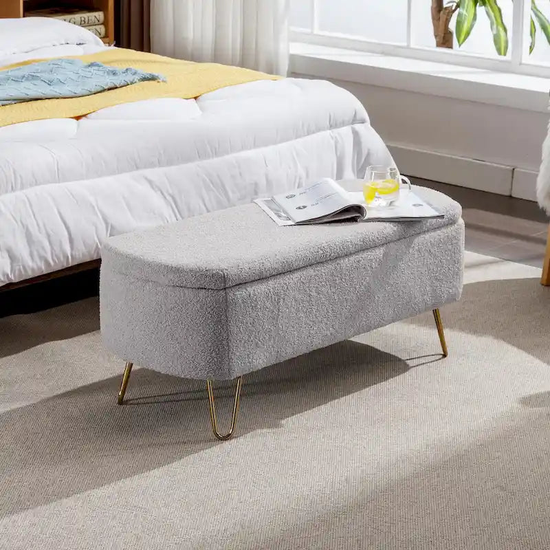 Banc ottoman de rangement moderne rembourré avec pieds en métal
