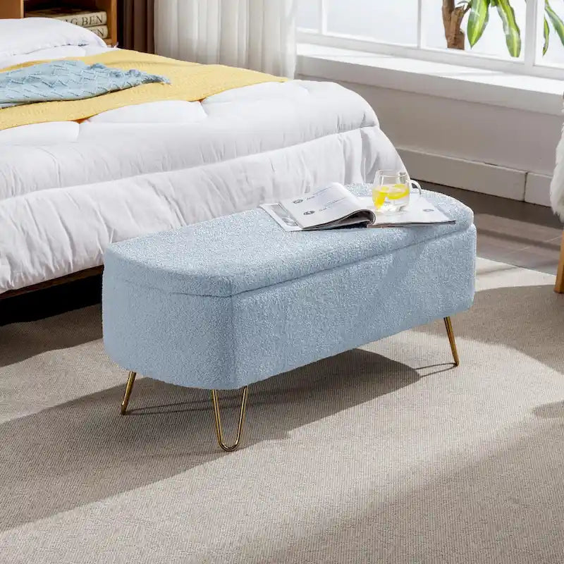 Banc ottoman de rangement moderne rembourré avec pieds en métal