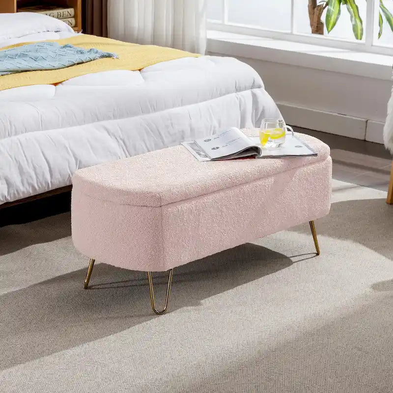 Banc ottoman de rangement moderne rembourré avec pieds en métal