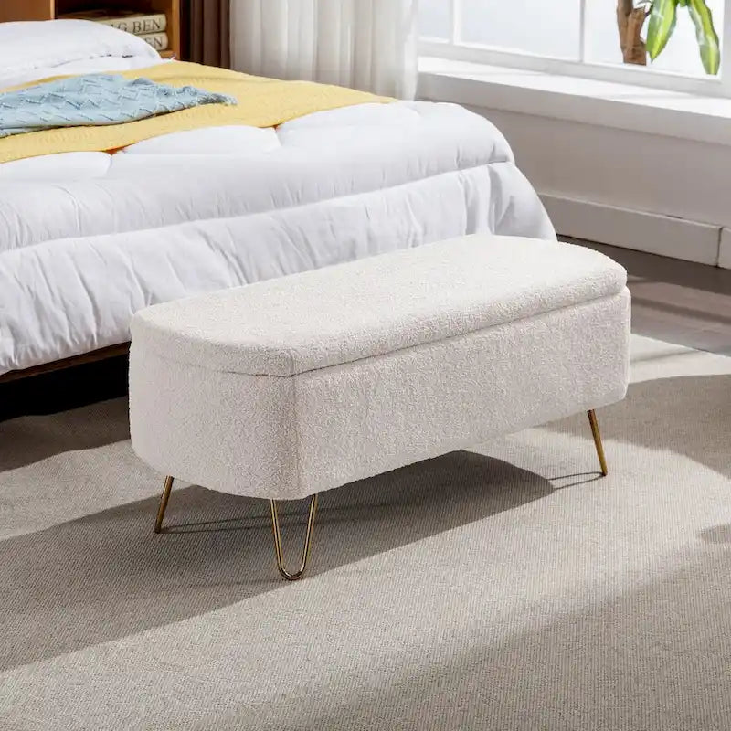 Banc ottoman de rangement moderne rembourré avec pieds en métal