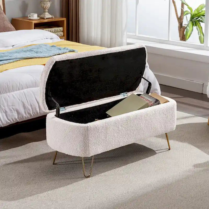 Banc ottoman de rangement moderne rembourré avec pieds en métal