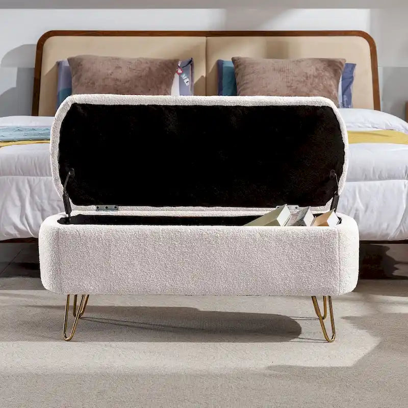 Banc ottoman de rangement moderne rembourré avec pieds en métal