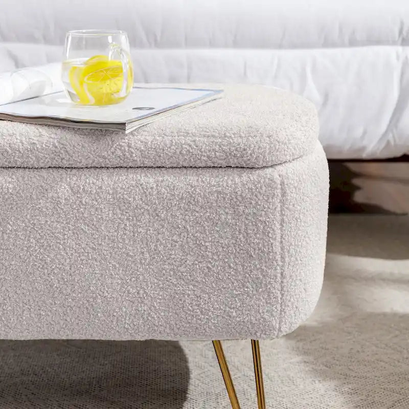 Banc ottoman de rangement moderne rembourré avec pieds en métal