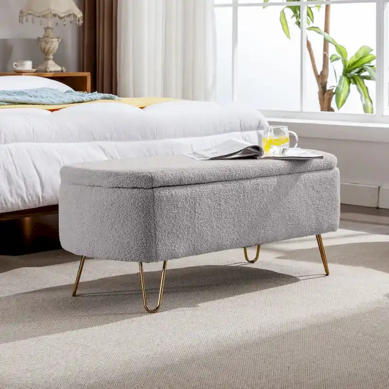 Banc ottoman de rangement moderne rembourré avec pieds en métal