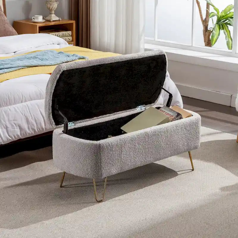 Banc ottoman de rangement moderne rembourré avec pieds en métal