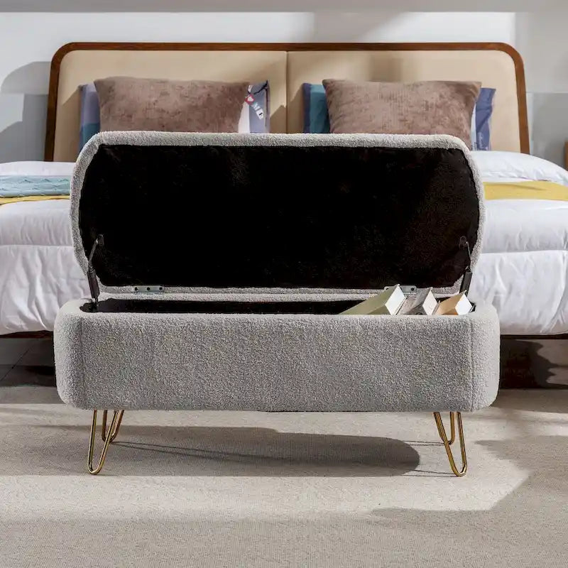 Banc ottoman de rangement moderne rembourré avec pieds en métal