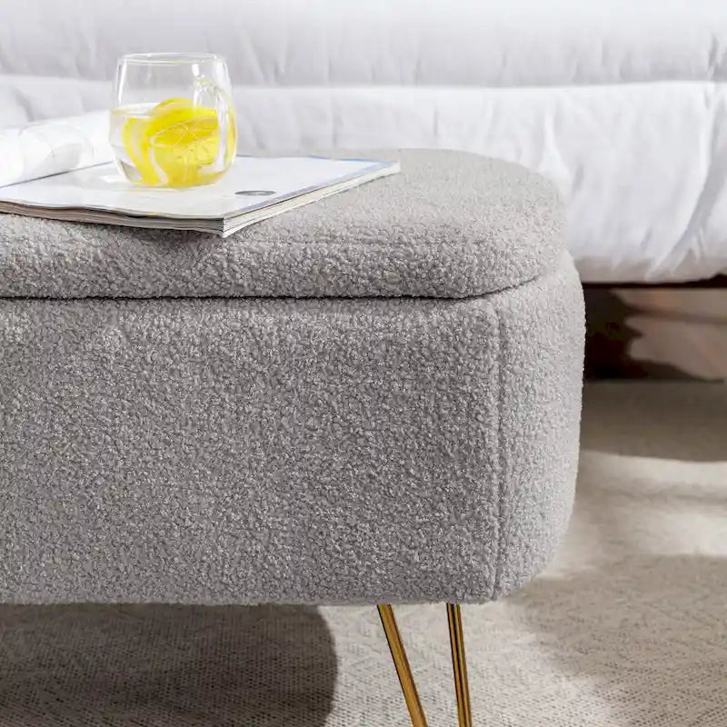 Banc ottoman de rangement moderne rembourré avec pieds en métal