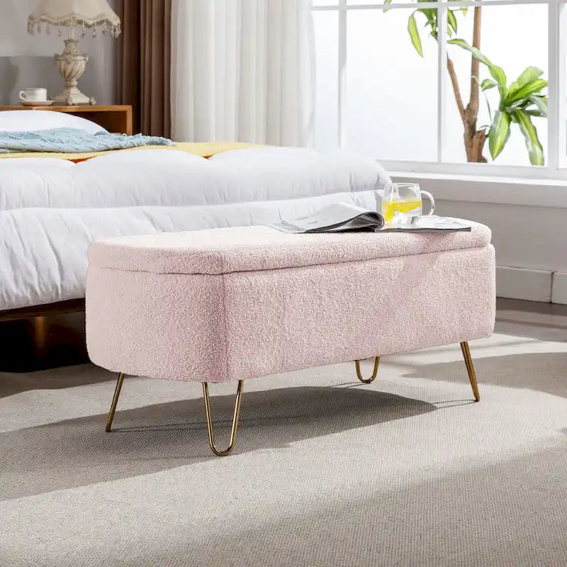 Banc ottoman de rangement moderne rembourré avec pieds en métal