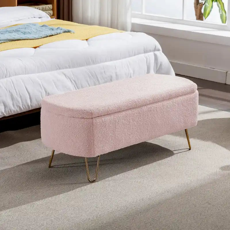 Banc ottoman de rangement moderne rembourré avec pieds en métal