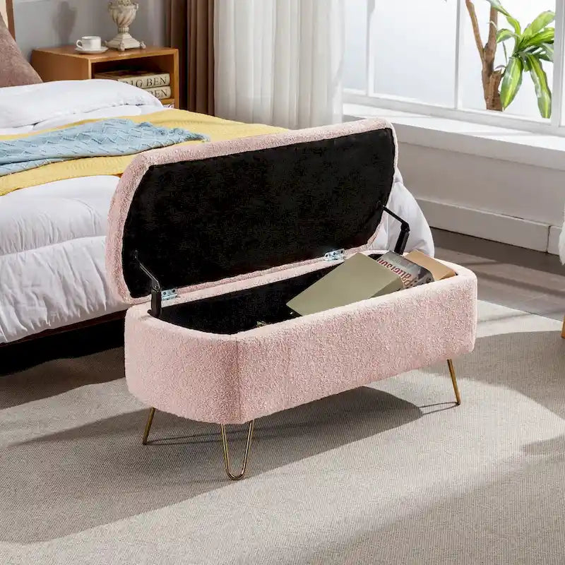 Banc ottoman de rangement moderne rembourré avec pieds en métal
