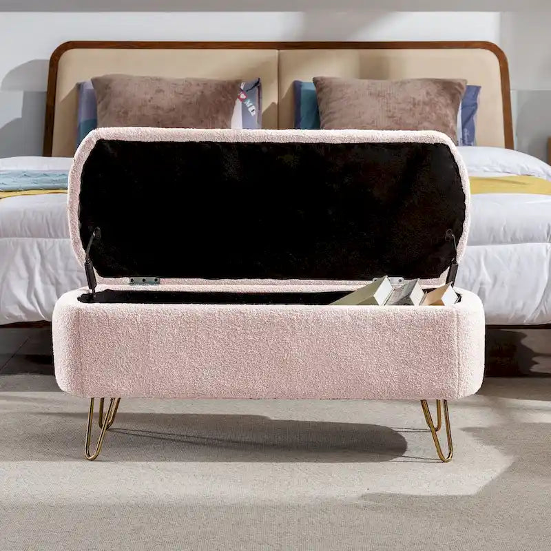 Banc ottoman de rangement moderne rembourré avec pieds en métal