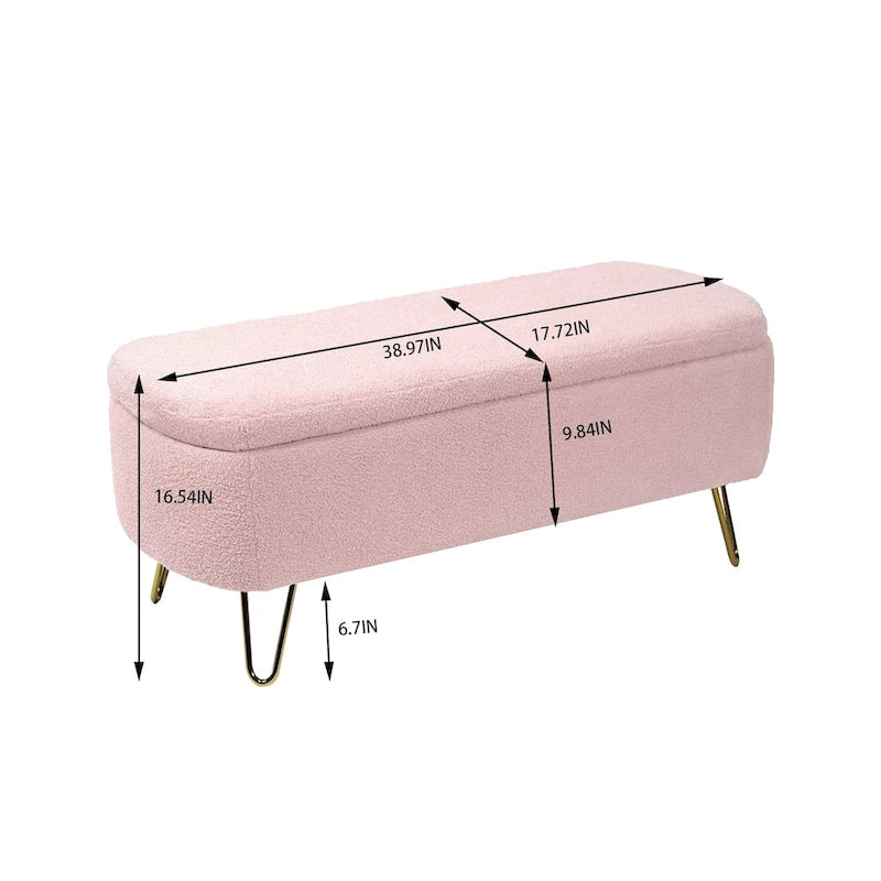Banc ottoman de rangement moderne rembourré avec pieds en métal