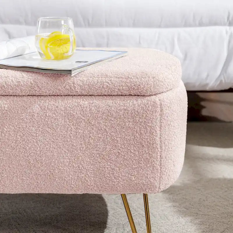 Banc ottoman de rangement moderne rembourré avec pieds en métal