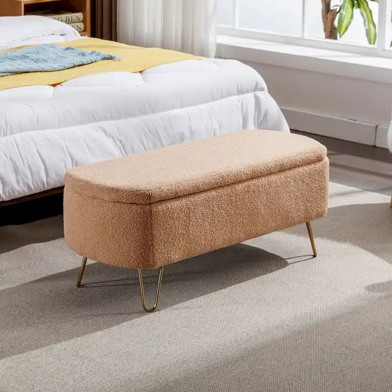 Banc ottoman de rangement moderne rembourré avec pieds en métal