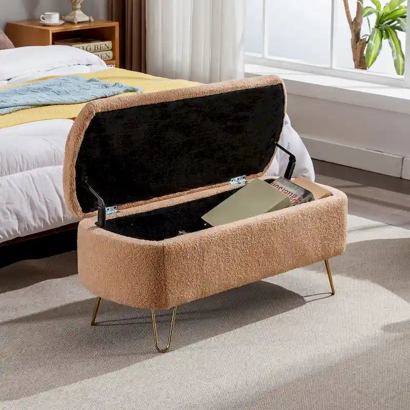 Banc ottoman de rangement moderne rembourré avec pieds en métal