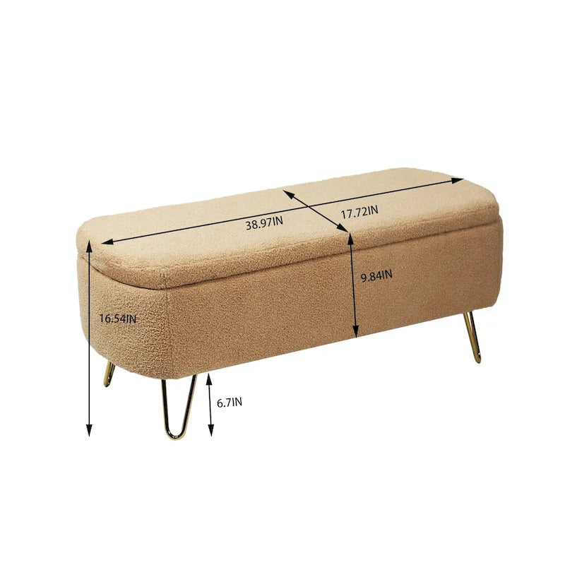 Banc ottoman de rangement moderne rembourré avec pieds en métal