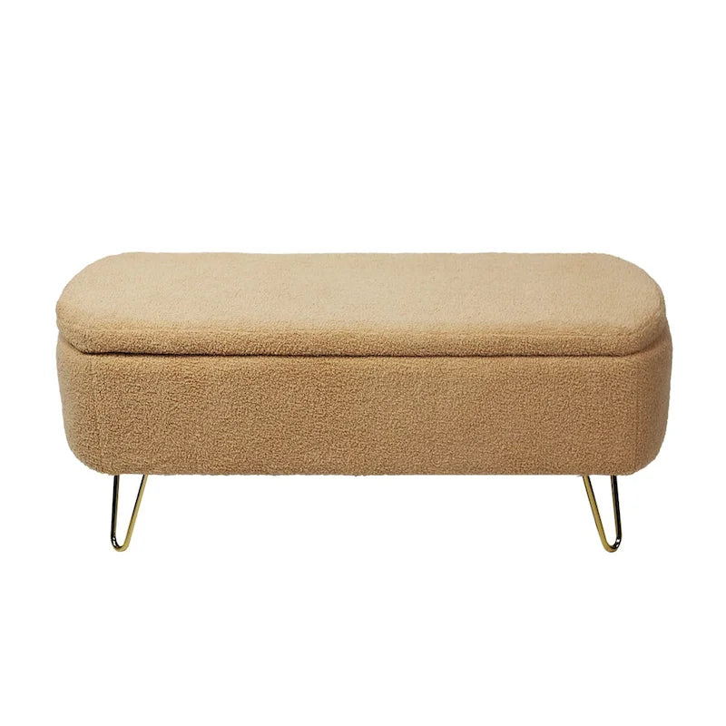 Banc ottoman de rangement moderne rembourré avec pieds en métal