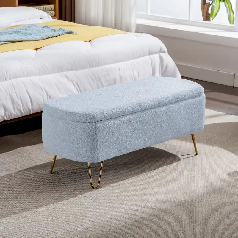 Banc ottoman de rangement moderne rembourré avec pieds en métal