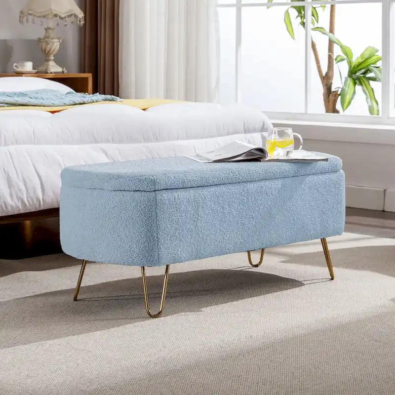 Banc ottoman de rangement moderne rembourré avec pieds en métal