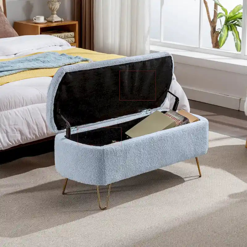 Banc ottoman de rangement moderne rembourré avec pieds en métal