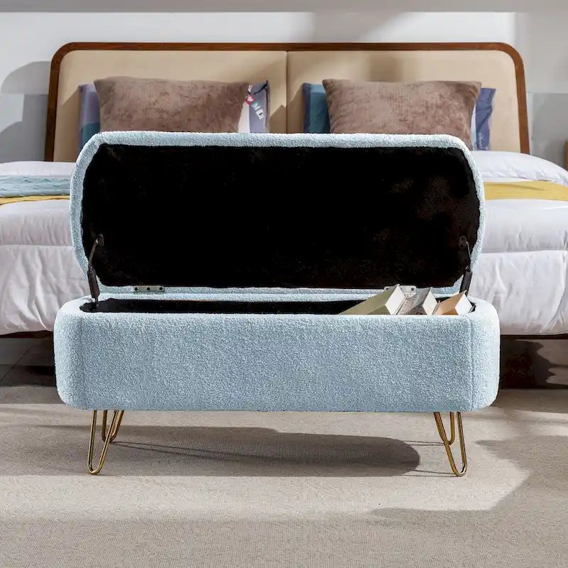 Banc ottoman de rangement moderne rembourré avec pieds en métal