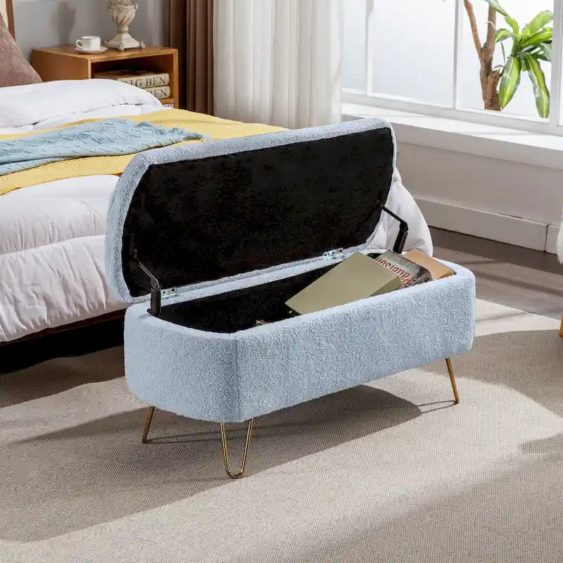 Banc ottoman de rangement moderne rembourré avec pieds en métal