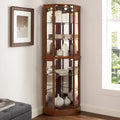 Vitrine d'angle 6 étagères avec lumières, miroirs et étagères réglables, Noyer